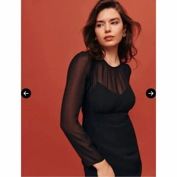 NWT Reformation Wadeline Black Long Sleeve A-line Dress - Picture 2 of 5